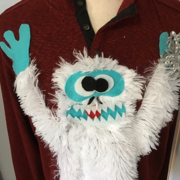 Ugly Christmas Sweater Abominable Snowman, Yeti, Lights Up! Men XL - Picture 2 of 9